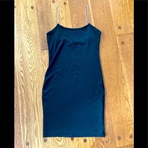Sexy size medium cocktail dress with rhinestone spaghetti straps in black